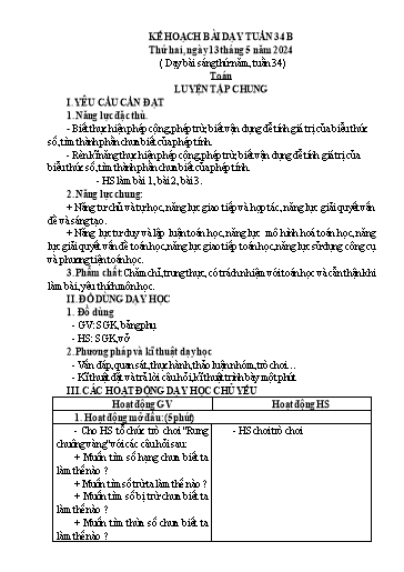 Kế hoạch bài dạy Khối 5 - Tuần 34 - Năm học 2023-2024 - Đặng Thái Lê Na