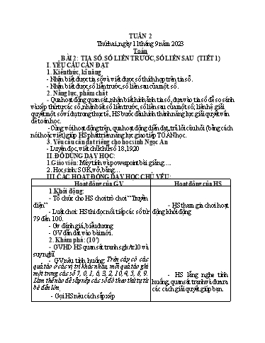 Kế hoạch bài dạy Lớp 2 - Tuần 2 - Năm học 2023-2024 - Lương Phương Trang