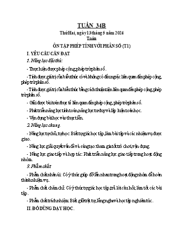 Kế hoạch bài dạy Lớp 4 - Tuần 34 - Năm học 2023-2024 - Đậu Thị Hương