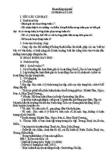 Kế hoạch bài dạy Lớp 5 - Tuần 18 - Năm học 2023-2024 - Đặng Thái Lê Na